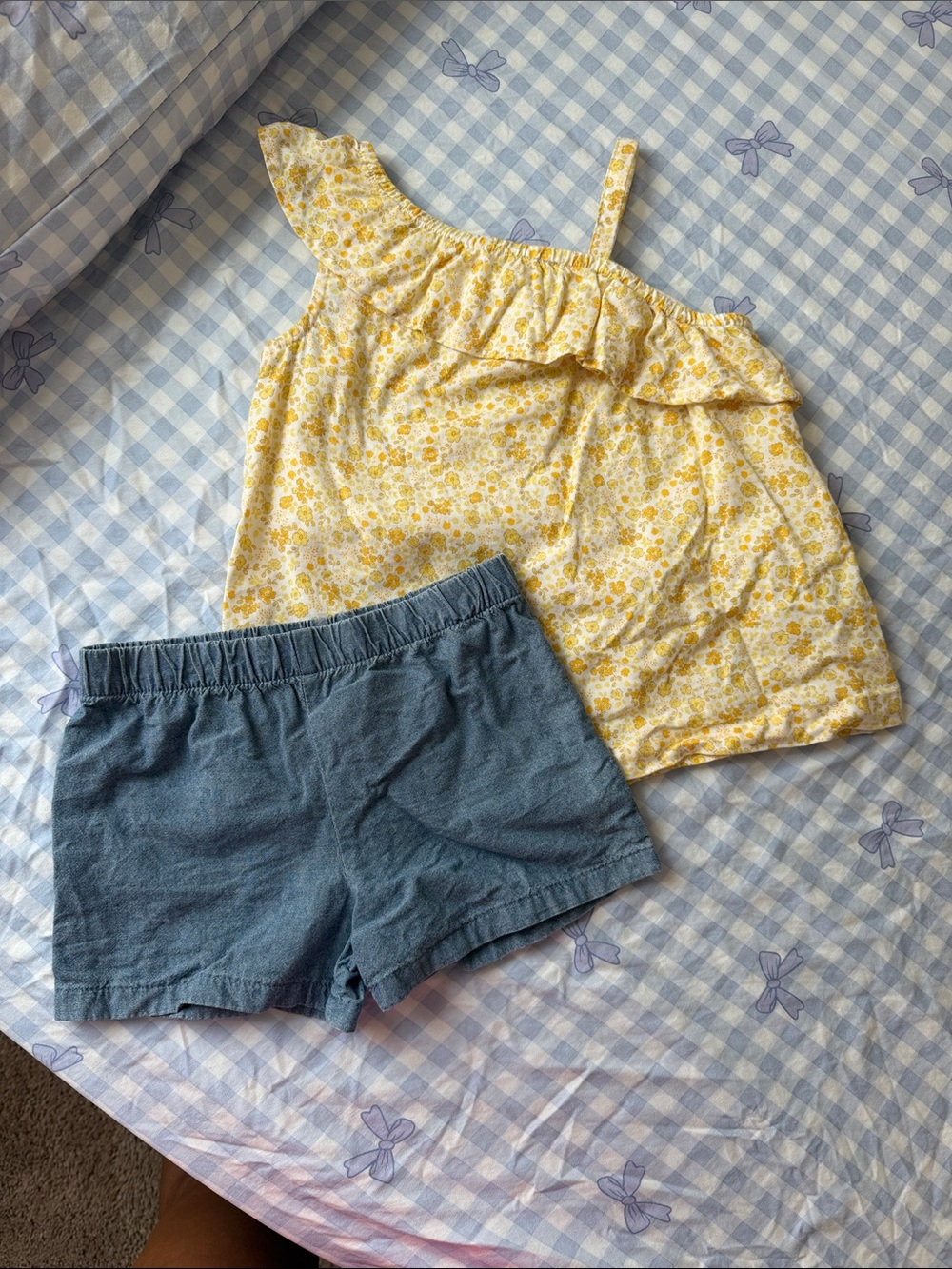 Carter's Yellow Floral Ruffle Top with Blue Shorts Matching Set